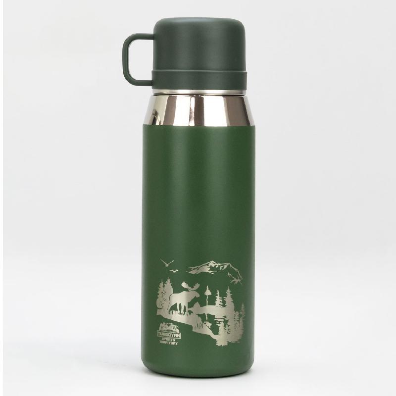 Термос с кружкой Горы 800мл (зеленый)